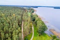 Forest and lake aerial shoot