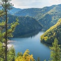 Forest Lake. Autumn landscape, sunny day. Taiga, Siberia Royalty Free Stock Photo