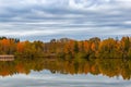 Forest lake in cloudy, autumn weather. Late fall. Europe Royalty Free Stock Photo