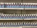 Shelf packed full of Purell brand hand sanitizer, during the COVID-19 coronavirus pandemic