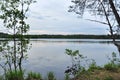 Forest lake in nasty cloudy summer day