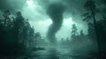 Forest lake tornado storm nature disaster Royalty Free Stock Photo