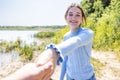 Forest Lakeside Serenade: A Summer Journey Hand in Hand Royalty Free Stock Photo