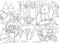 Forest Landscape with animals coloring raster for adults Royalty Free Stock Photo