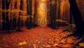 Forest landscape in autumn, yellow leaves abound ,generative AI Royalty Free Stock Photo