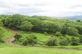 Forest landscape and low mountains.