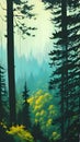 Forest landscape nature drawing cartoon illustration background artwork ai generated