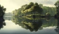 Forest landscape reflection on tranquil green pond ,generative AI