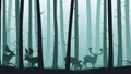 Forest landscape with silhouettes of trees and fallow deers - vector illustration Royalty Free Stock Photo
