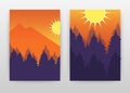 Forest landscape with sun and mountans business design for annual, brochure, flyer, poster. Landscape forest background vector