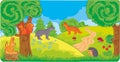 Forest landscape with wild animals, vector illustration, illustration, for cartoon Royalty Free Stock Photo