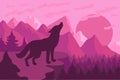 Forest landscape with wolf flat vector illustration Royalty Free Stock Photo