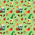 Forest little gnomes with apples and mushrooms. Seamless pattern. Royalty Free Stock Photo