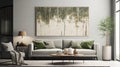 Green Abstract Living Room With Grey And Green Sofa In Australian Tonalism Style