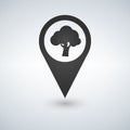 Forest location icon. tree inside pinpoint. Vector isolated illustration.