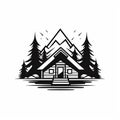 Minimalist Black Cabin Logo Vector Art On White Background