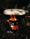 Forest Lunch, Porridge, Camping, Outdoor, Hike Royalty Free Stock Photo