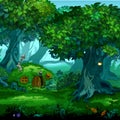 Forest of magic. Moving trees. Vector cartoon close-up illustration.