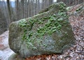 Forest mining of granite stone directly in the forest on solitary boulder. In the past, the easiest way to get a stone. to this da