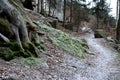 Forest mining of granite stone directly in the forest on solitary boulder. In the past, the easiest way to get a stone. to this da