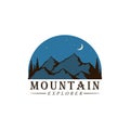 Forest, Mountain Adventure at Night, Logo, Sign, Badge Vector Design Royalty Free Stock Photo