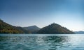 Forest, mountain, river and blue sky