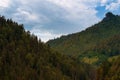 Autumn mountain top vegetation and blue sky