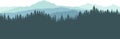 Forest and mountains, silhouette. Beautiful landscape, nature. Spruce trees are separated from each other. Vector illustration