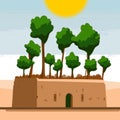 Forest in mudbrick desert house vector graphics Royalty Free Stock Photo