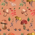 Forest mushrooms and plants pattern