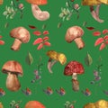 Forest mushrooms and plants pattern