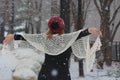 Forest nature beautyl,winter woman snow goes Royalty Free Stock Photo