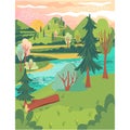 Forest nature landscape with river flat vector