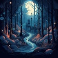 Forest at night illustration Royalty Free Stock Photo