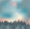 Forest and Night sky with stars vector background. Royalty Free Stock Photo