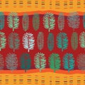 Forest at Noon-Virgin Forest seamless Repeat Pattern illustration. Background in Green Blue and Orange