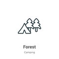 Forest outline vector icon. Thin line black forest icon, flat vector simple element illustration from editable camping concept Royalty Free Stock Photo
