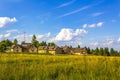 Forest panorama huts cabins at Brocken mountain peak Harz Germany