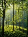 Forest panorama with rays of sunlight Royalty Free Stock Photo