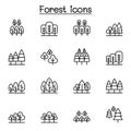 Forest, Park, Wild and Jungle icon set in thin line style