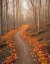 Forest Path with Fall Leaves and Soft Earth Ground. Royalty Free Stock Photo