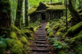 forest path leading to a hidden cabin Royalty Free Stock Photo