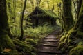 forest path leading to a hidden cabin Royalty Free Stock Photo