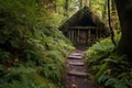 forest path leading to a hidden cabin Royalty Free Stock Photo