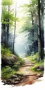 Anime-inspired Watercolor Trail In The Forest Artwork