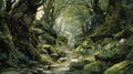 Forest Path: Photorealistic Painting Of Woods And Rocky Path Royalty Free Stock Photo