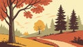 Forest Pathway in Autumn, Scenic Fall Landscape with Pine Trees, vector design Generative AI Royalty Free Stock Photo