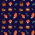 Seamless pattern on the theme of a forest with mushrooms Royalty Free Stock Photo