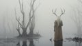 Majestic Woman With Antlers In Ethereal Forest