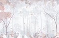 Forest pink gradient delicate beautiful background with flowers